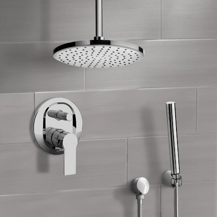 Remer SFH64-8 Chrome Shower System With 8 Inch Rain Ceiling Shower Head and Hand Shower
